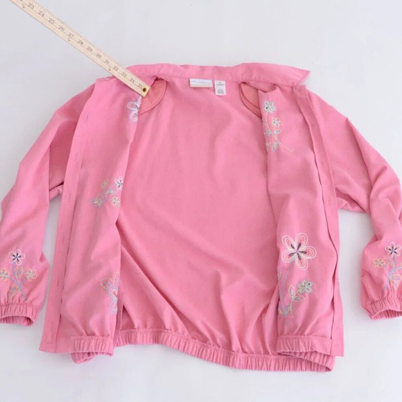 Vintage Alfred Dunner Pink Embroidered Floral Button Up Lightweight Jacket 18W - Picture 12 of 13